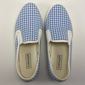 Topshop Blue Gingham Slip On Sneakers